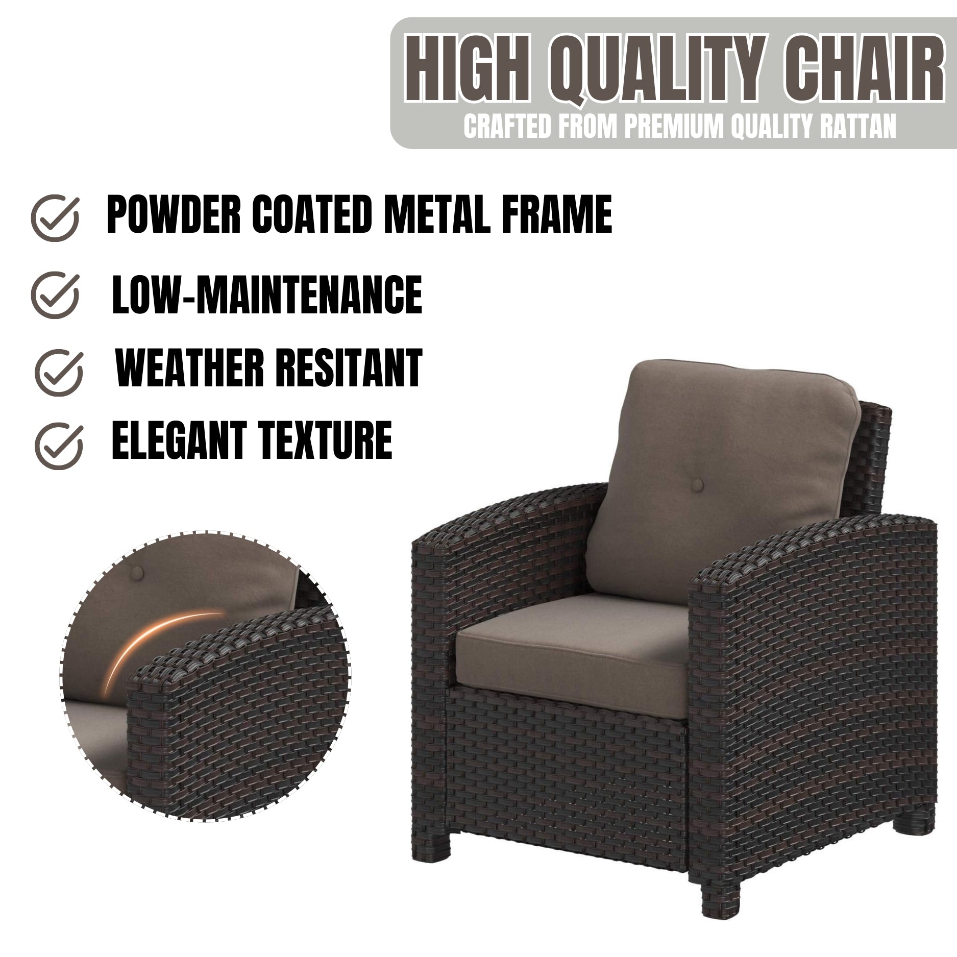 1-Piece Outdoor Wicker Single Seater Sofa