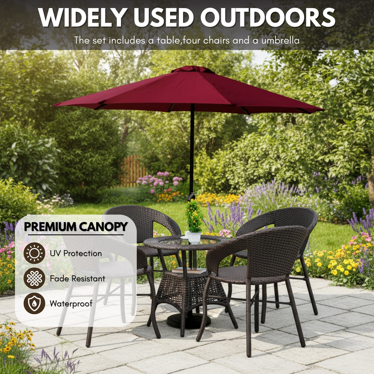 Outdoor Wicker 5-Piece Patio Set with Outdoor Umbrella