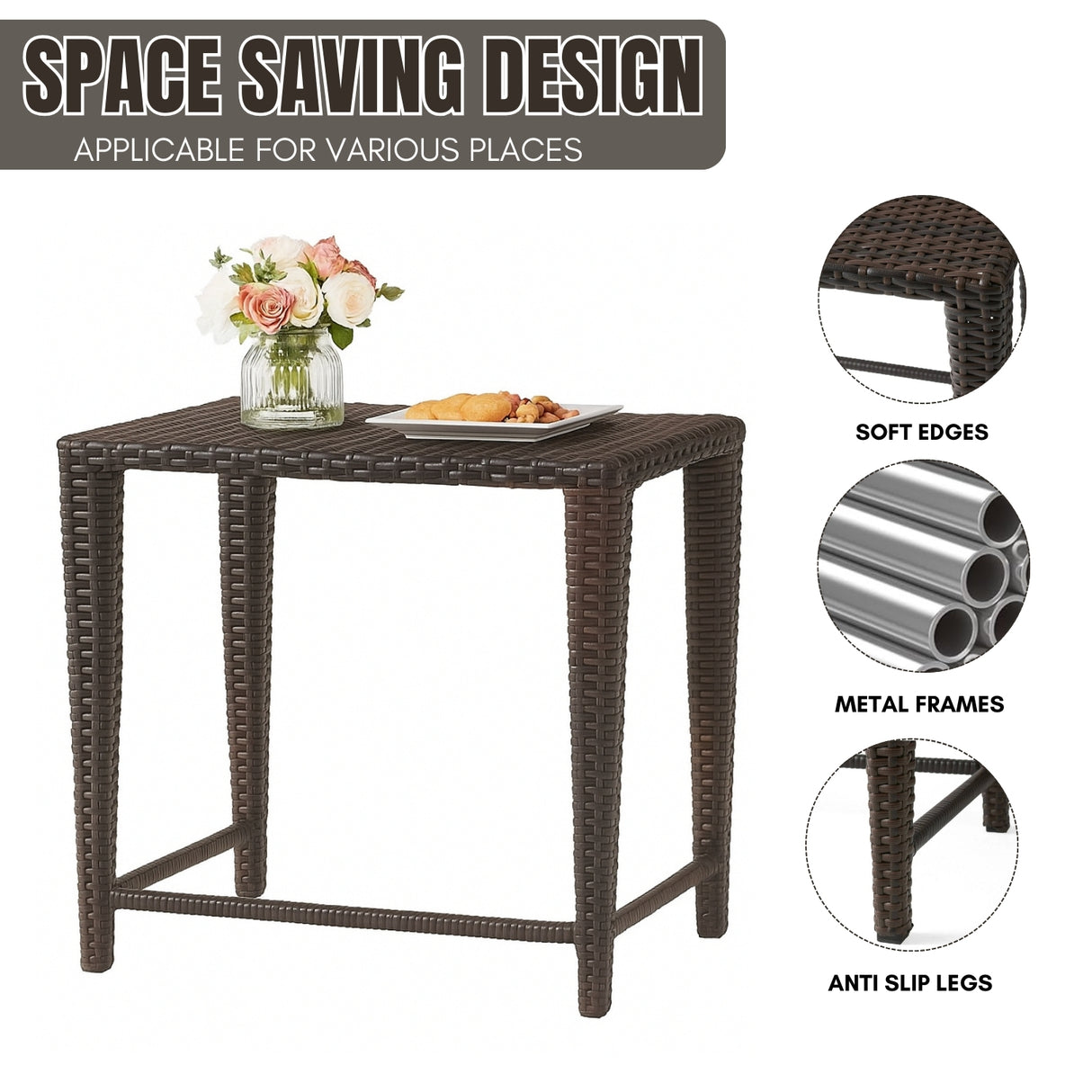 3-Piece Wicker Garden Bistro Set in Dark Brown