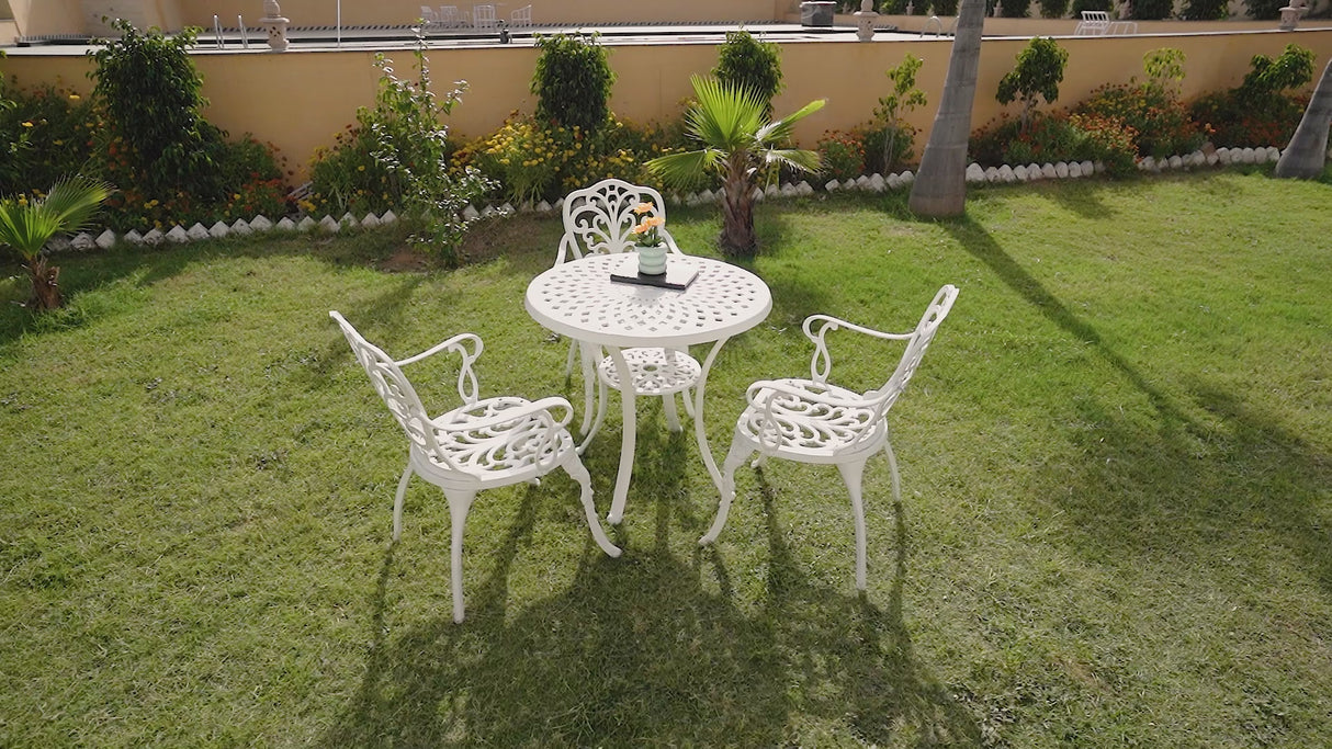 3-Seater Outdoor Cast Aluminum Bistro Set with Round Table (Beige)