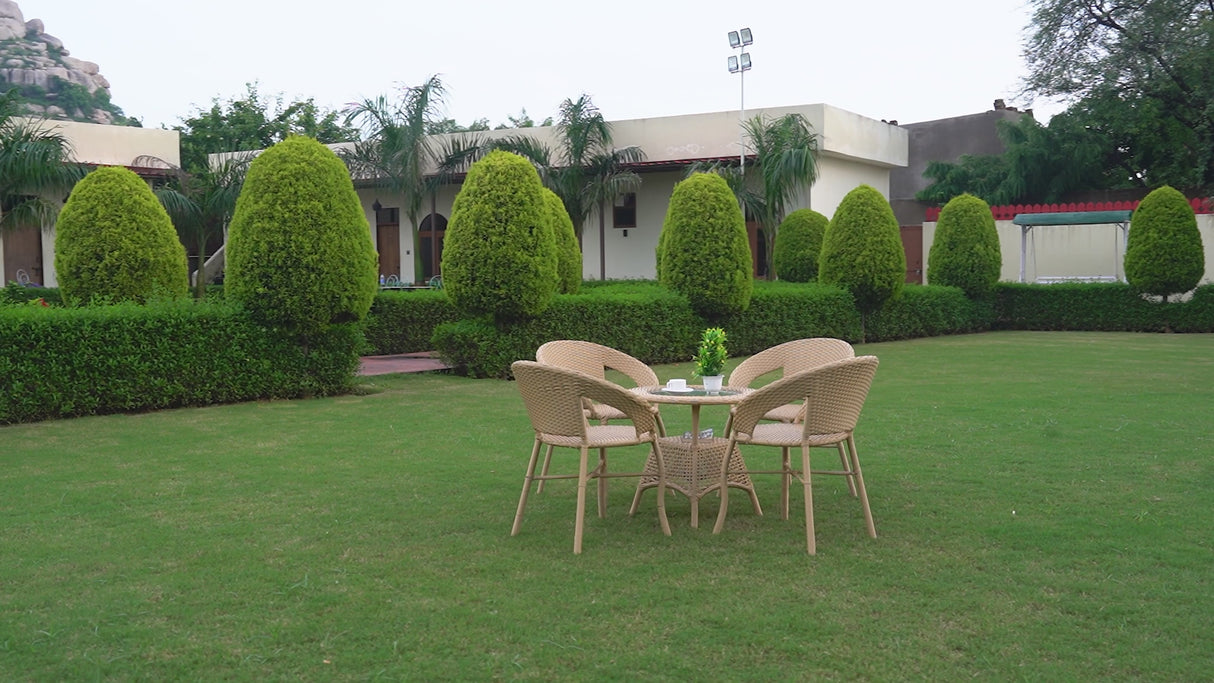 Outdoor Wicker 5-Piece Patio Set with Outdoor Umbrella