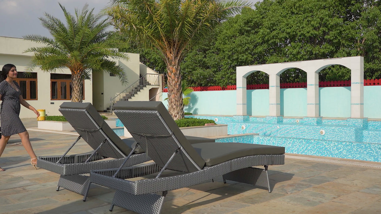 All-Weather HDPE Wicker Outdoor Chaise Lounge Chair Set of 2