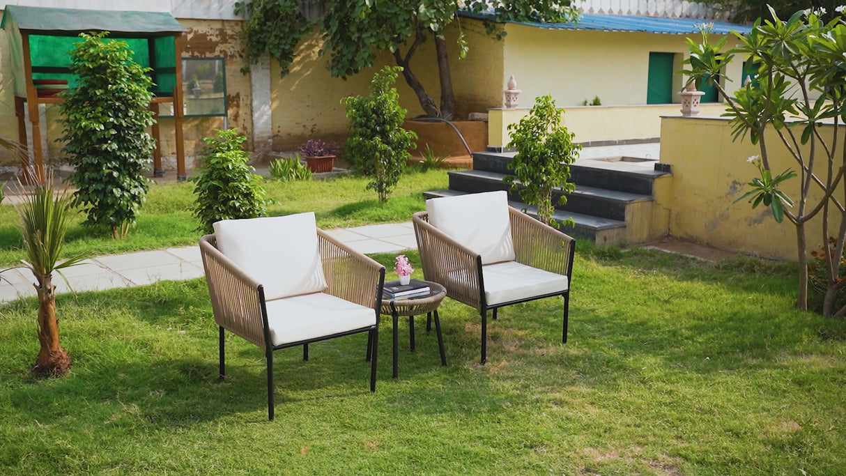 Outdoor Rope Patio Set with Glass Top Table