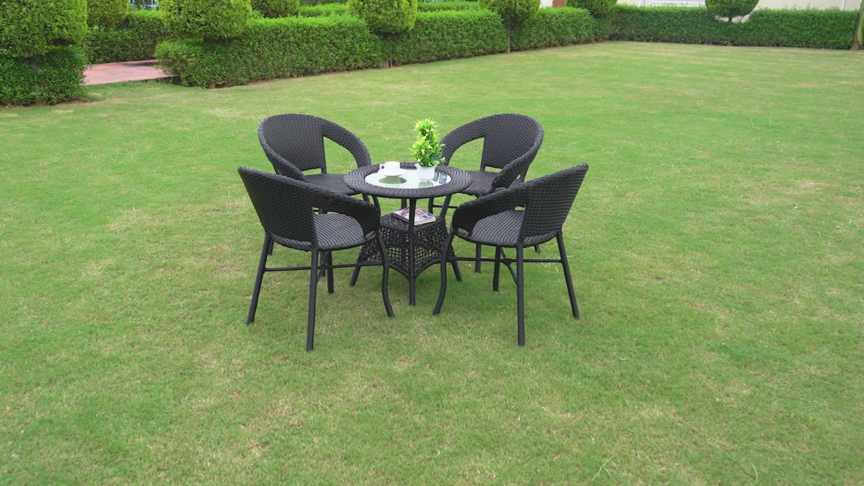 Outdoor Wicker 5-Piece Patio Set with Outdoor Umbrella