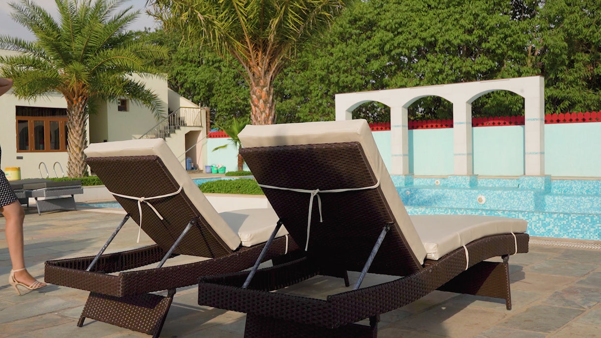 All-Weather HDPE Wicker Outdoor Chaise Lounge Chair Set of 2