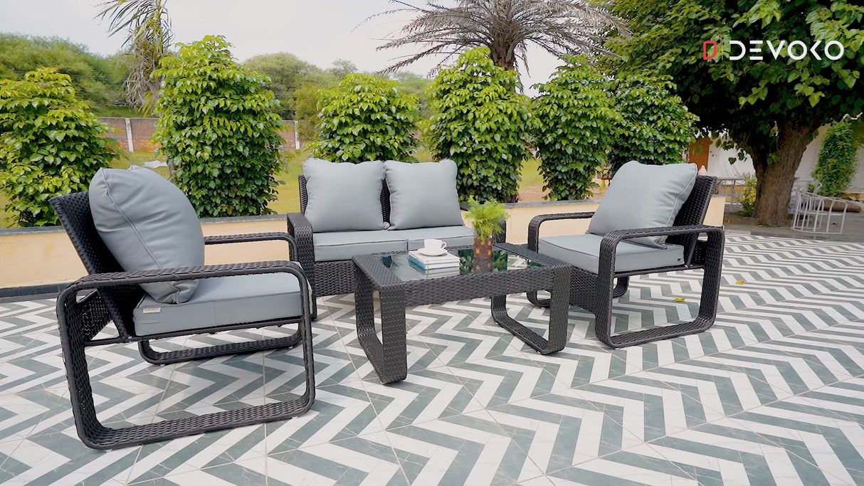 4-Piece Outdoor Rattan Wicker Patio Sofa Set & Glass Top Table