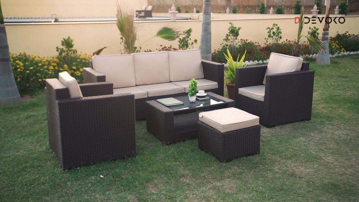 Outdoor 5 Piece HDPE Wicker Conversation Sofa Set