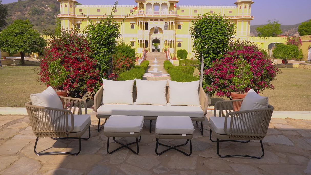 7 Seater Outdoor Rope Sofa Set with Ottomans