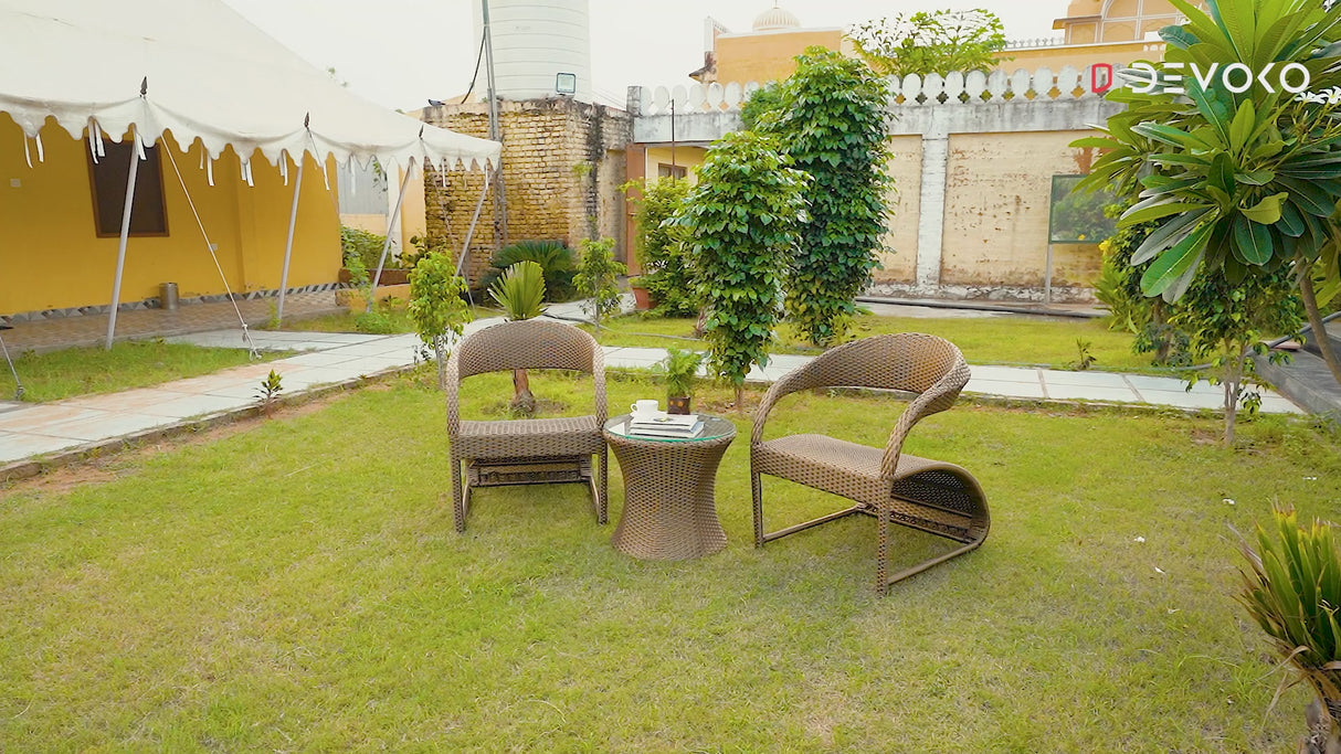 3-Piece Outdoor Rattan Wicker Patio Set (Golden)