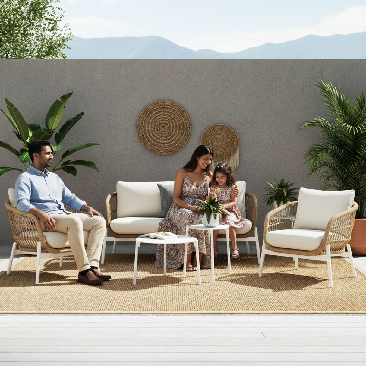 Outdoor 4 Seater Rope Conversation Sofa Set