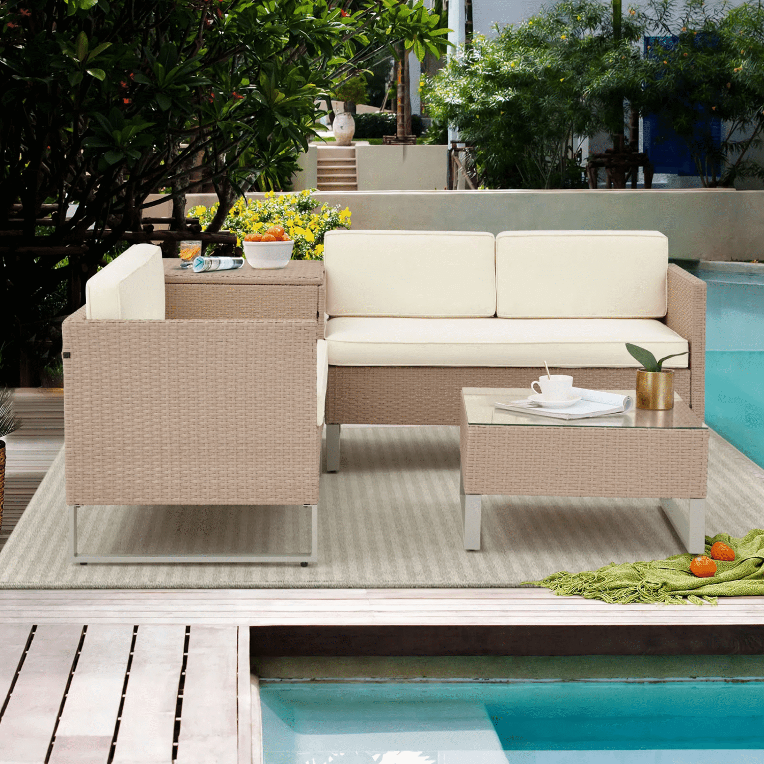 4pc Wicker Sofa Set (Beige/Cream) - Image 2