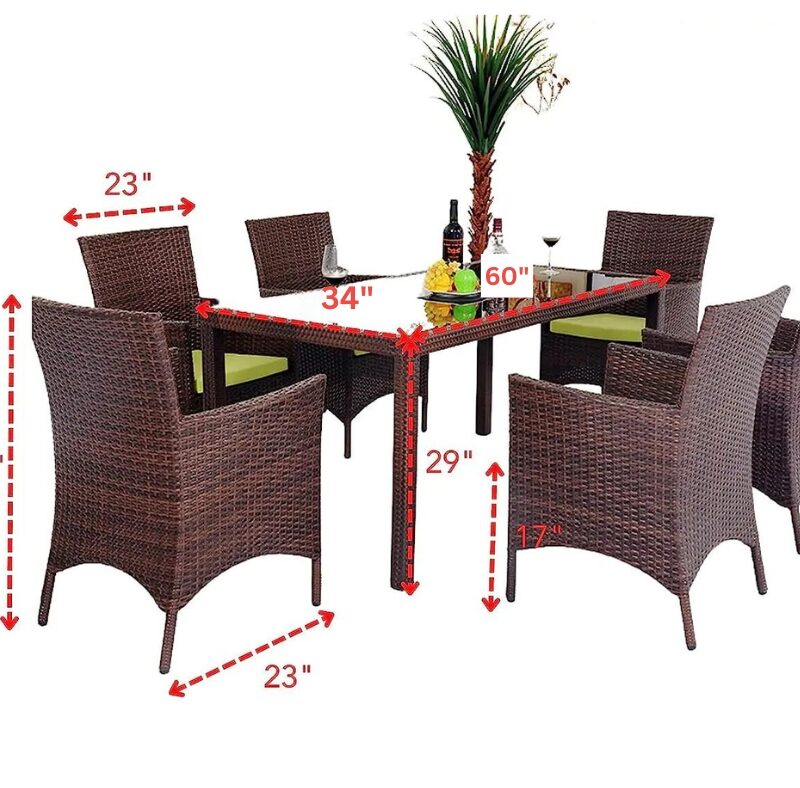 7-Piece Wicker Patio Dining Set (Dark Brown/Green) - Image 2