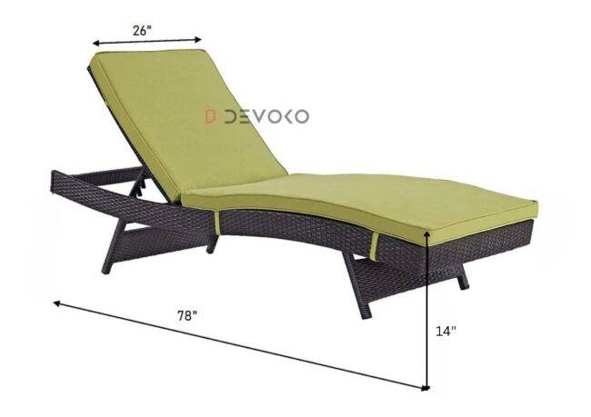 Adjustable Rattan Wicker Chaise Lounge with Green Cushion - Poolside Luxury - Image 2