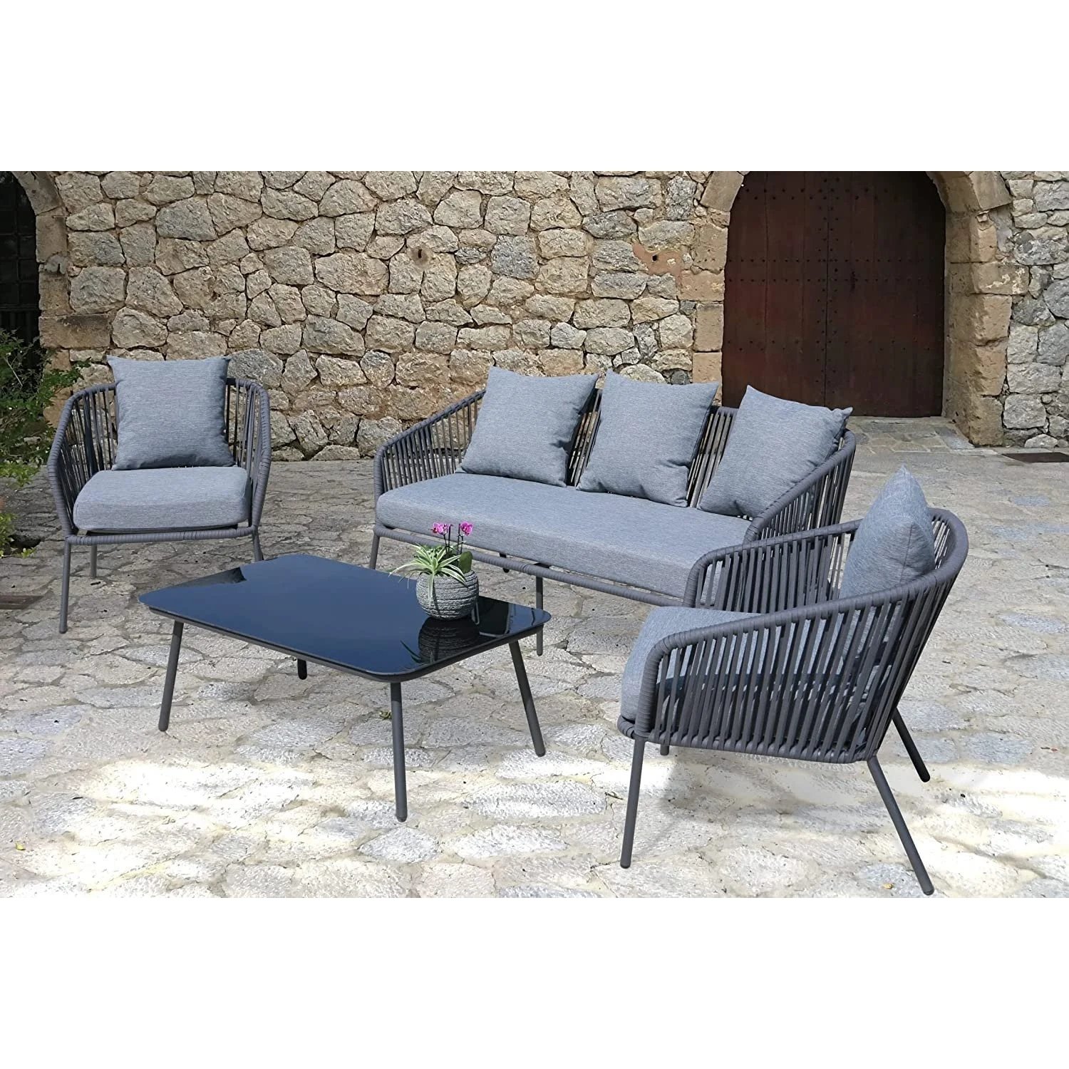 DEVOKO 5-Seater Grey Rope Sofa Set
