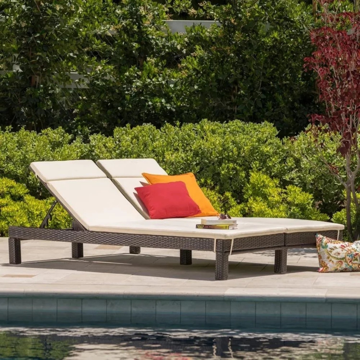 DEVOKO Premium Rattan Lounge Chairs Set of 2 - Dark Brown & Cream