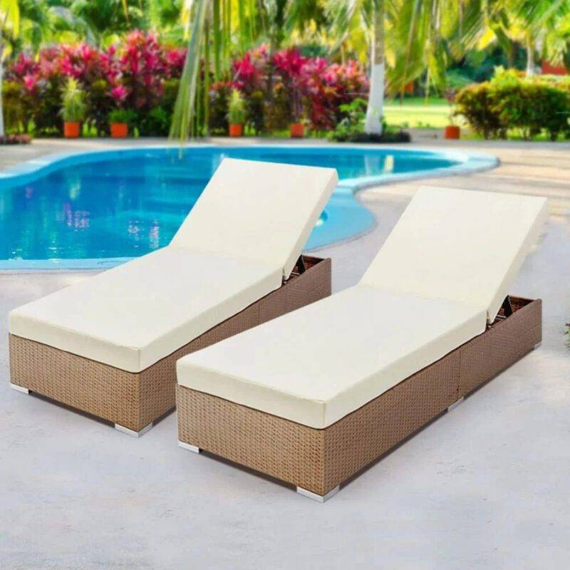 DEVOKO Chaise Lounge Chair (Beige/White)