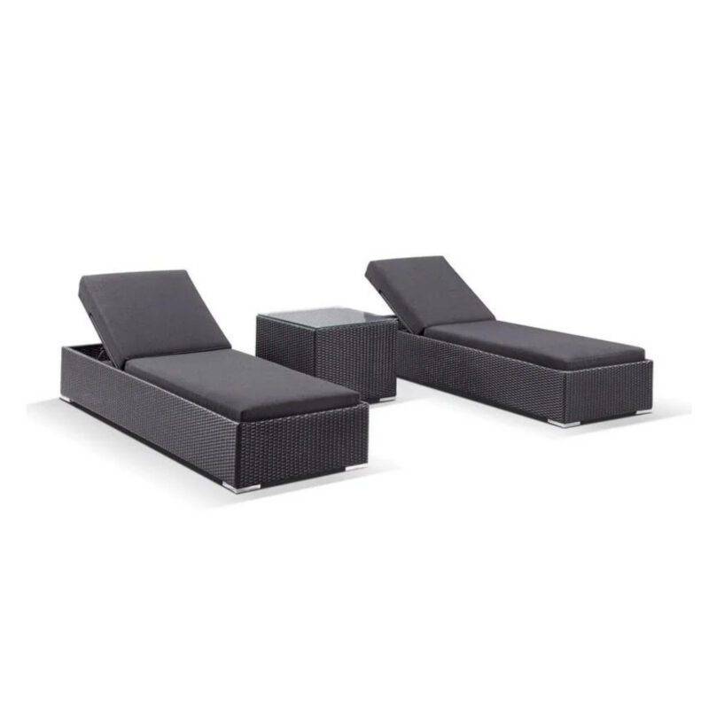 DEVOKO Outdoor Lounge Chairs Set: Black Rattan with Cushions & Table