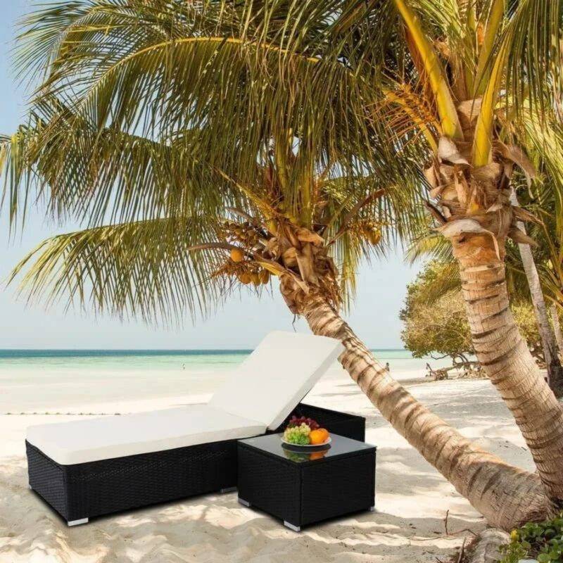 Outdoor Wicker Lounge Chairs Set (Black & White)