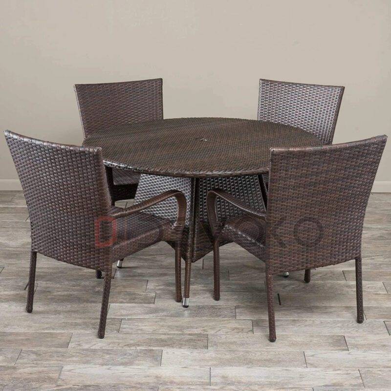 5-Piece Patio Dining Set, 4 Seats + 1 Round Table (Dark Brown)