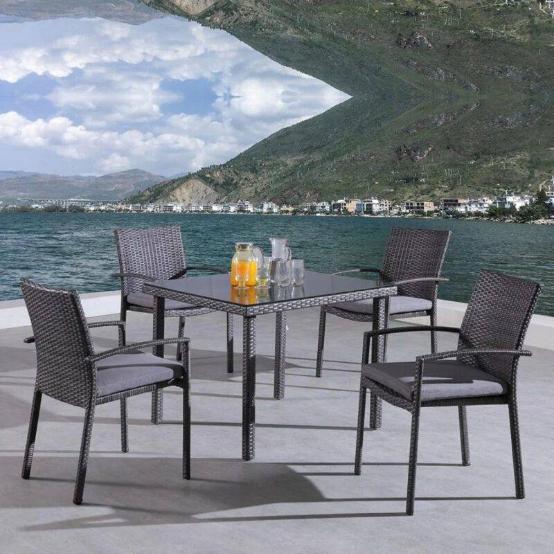 5 Piece Space Saving Patio Dining Set (Black/Gray)