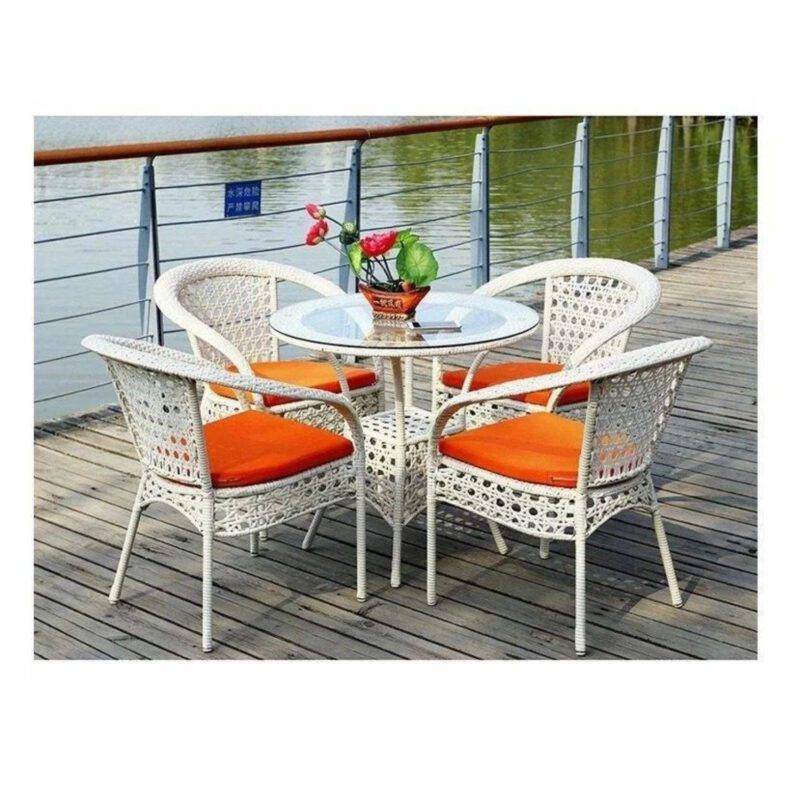 White Rattan Patio Furniture Set: 5-Piece Outdoor Conversation Ensemble