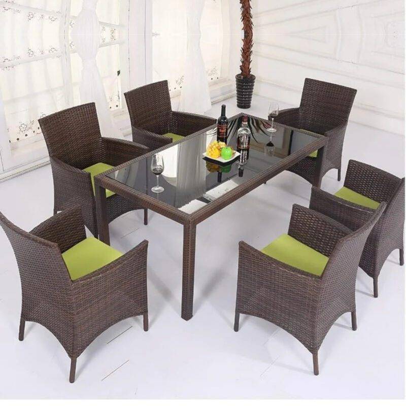 7-Piece Wicker Patio Dining Set (Dark Brown/Green)