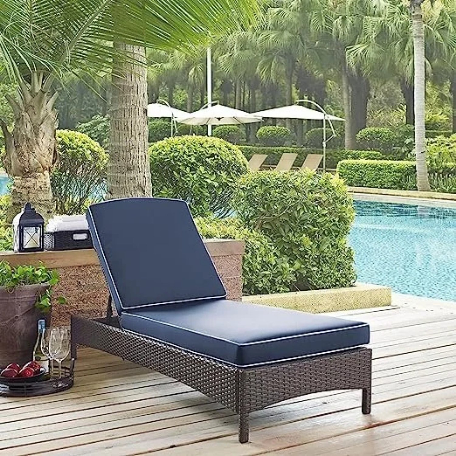 DEVOKO Outdoor Double Chaise (Dark Brown/Navy Blue)