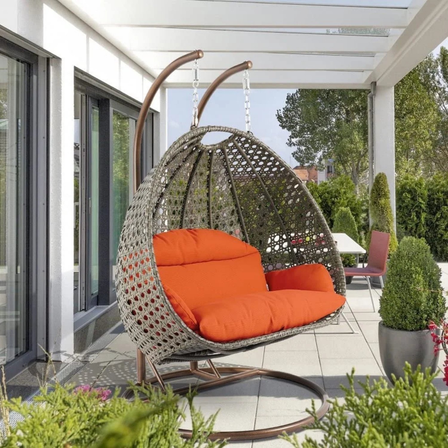 Unique Design Double Seater Swing (Dark Brown/Orange)
