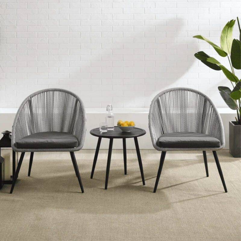 DEVOKO 3 Piece Woven Rope Patio Furniture Set (Black & Grey)