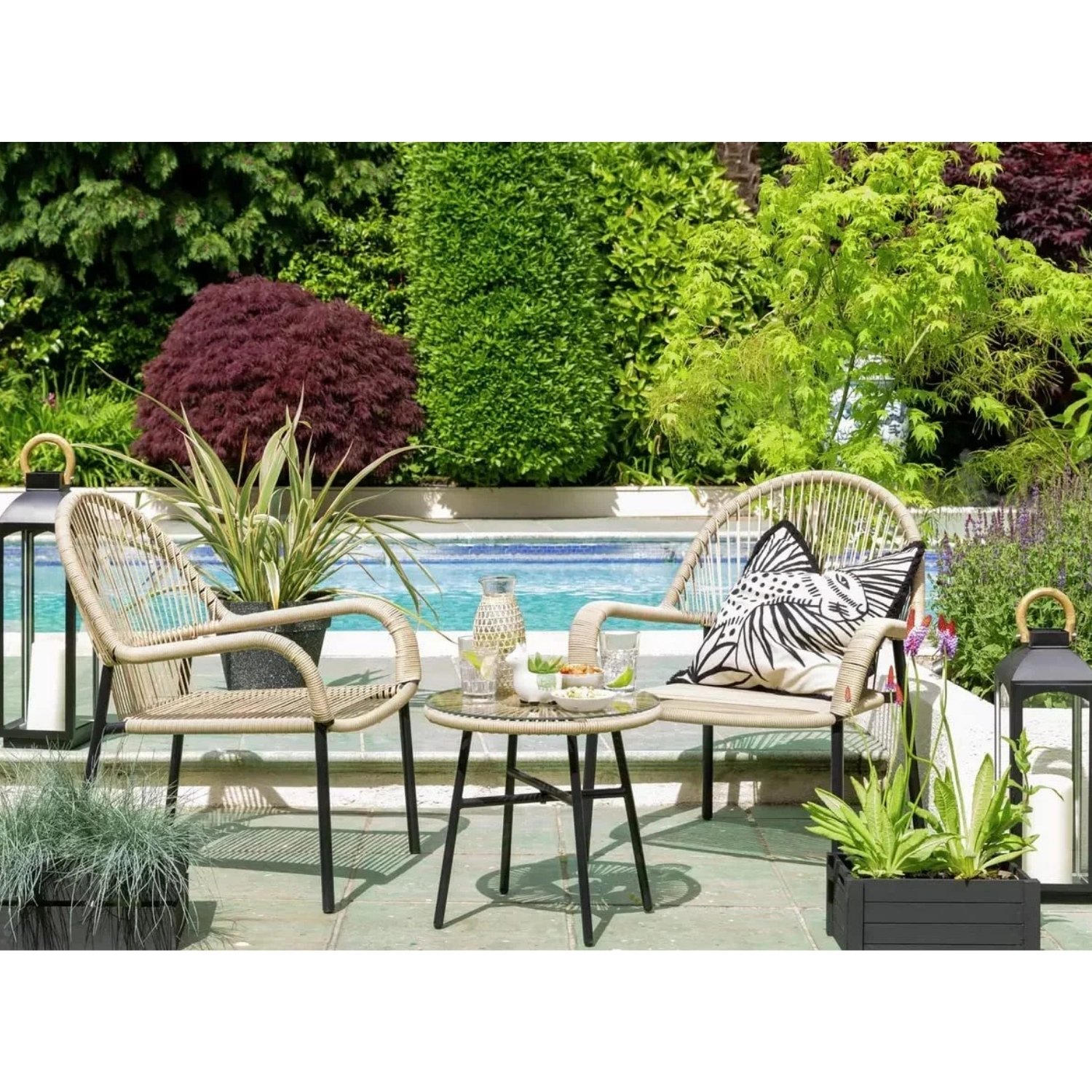 Devoko 2 Seater Rope Chairs - CenterTable - Beige - Outdoor