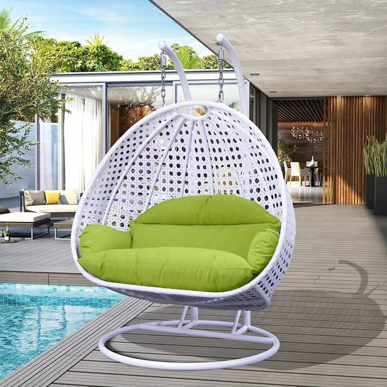 Swing Chair with Stand & Cushion (Light Green/White)