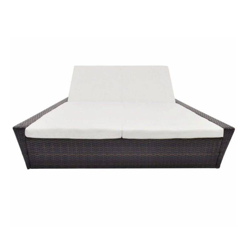 DEVOKO Outdoor Rattan Wicker Daybed (Dark Brown & White)