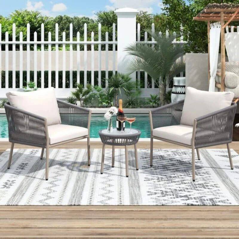 Devoko 3-Piece Patio Rope Set - Grey/White Balcony Furniture