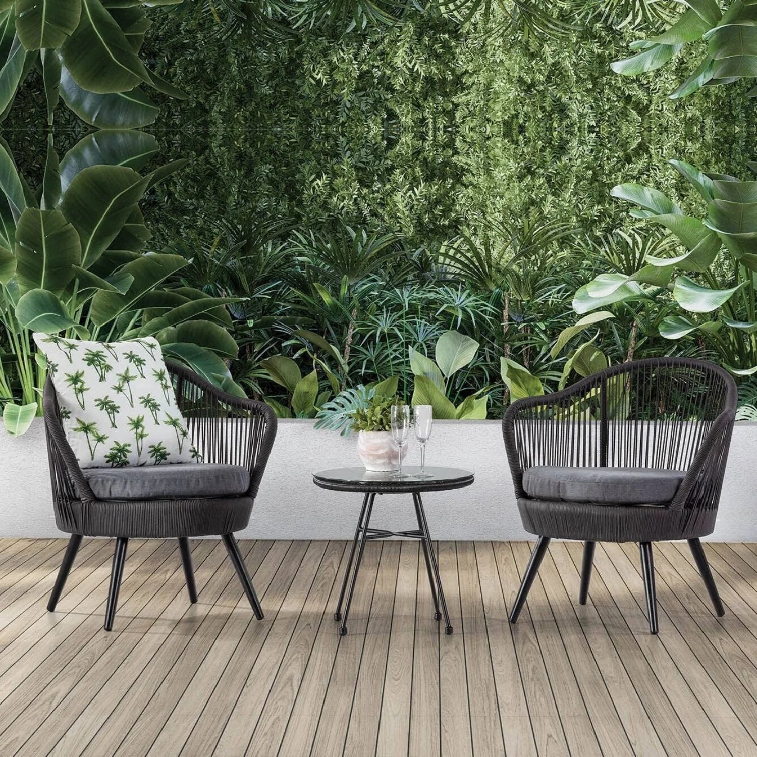 DEVOKO Patio Rope Furniture Set 3-Piece (Dark Grey & Grey)