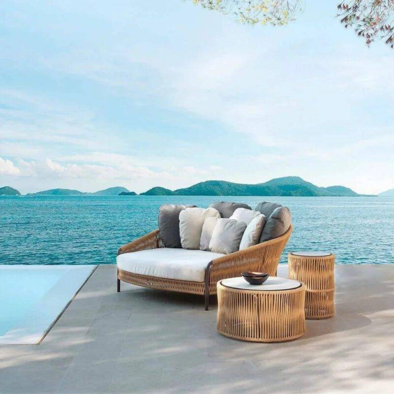 DEVOKO Outdoor Rope Daybed Set (Beige/Off-White)