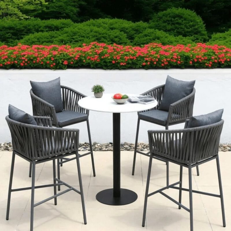 DEVOKO 5 Piece Patio Rope Bar Furniture Set For Outdoor Indoor (Grey)