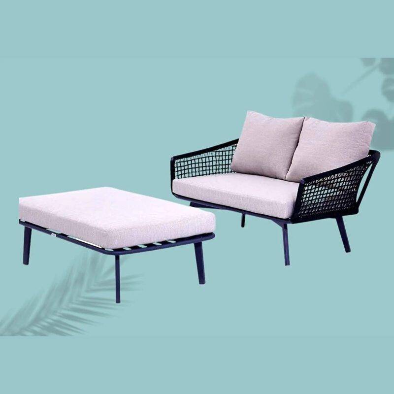 DEVOKO 2-Piece Outdoor Rope Chair and Ottoman Set (Black/Grey)