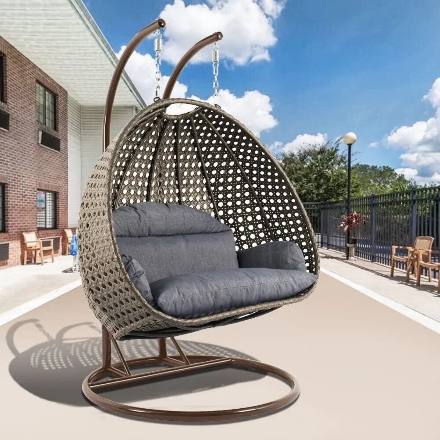 Double Seater Hanging Swing Chair (Dark Brown/Dark Grey)