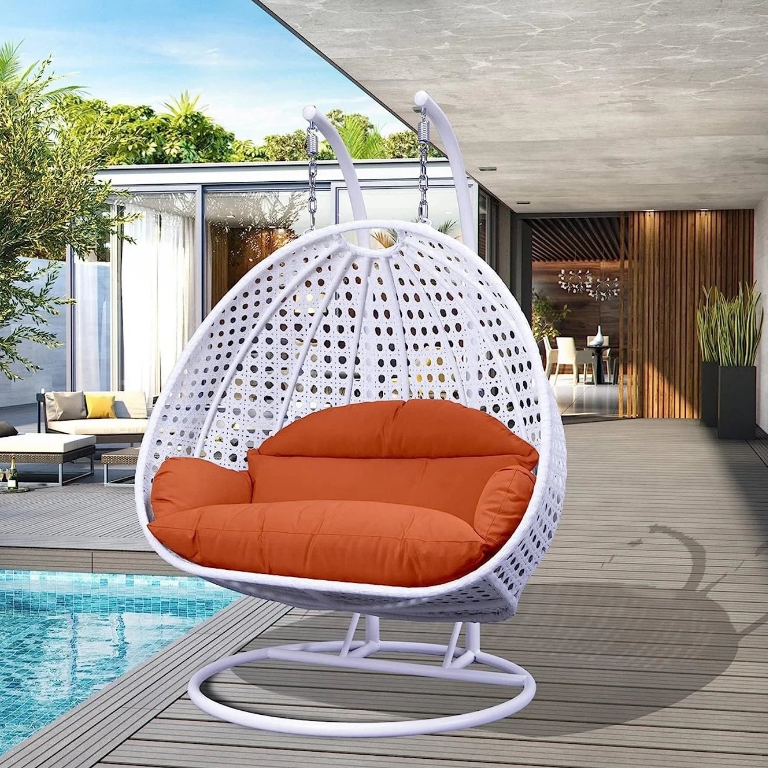 Double Seater Hanging Swing Chair (White & Orange)