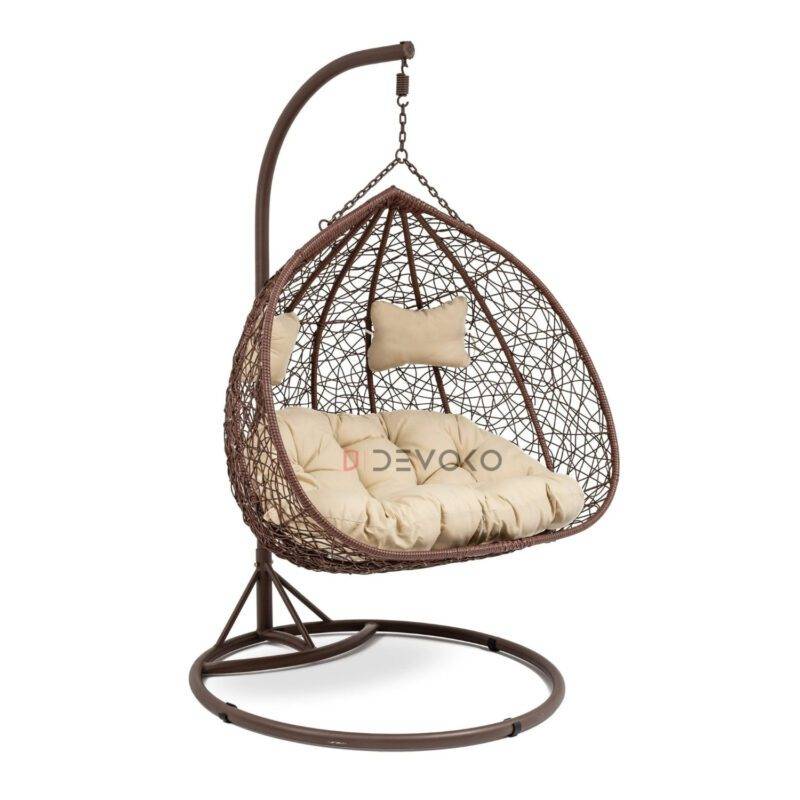 Double Seater Rattan & Wicker Swing (Brown & Cream)