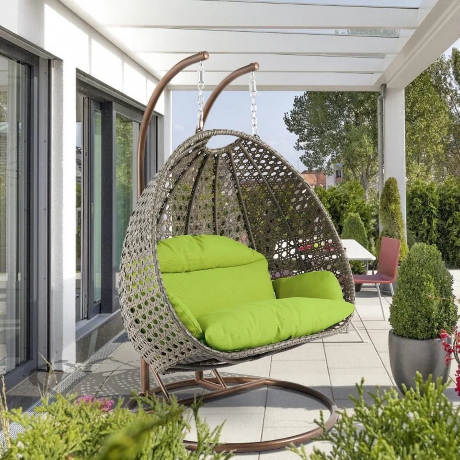 Unique Design Double Seater Swing (Dark Brown/Light Green)
