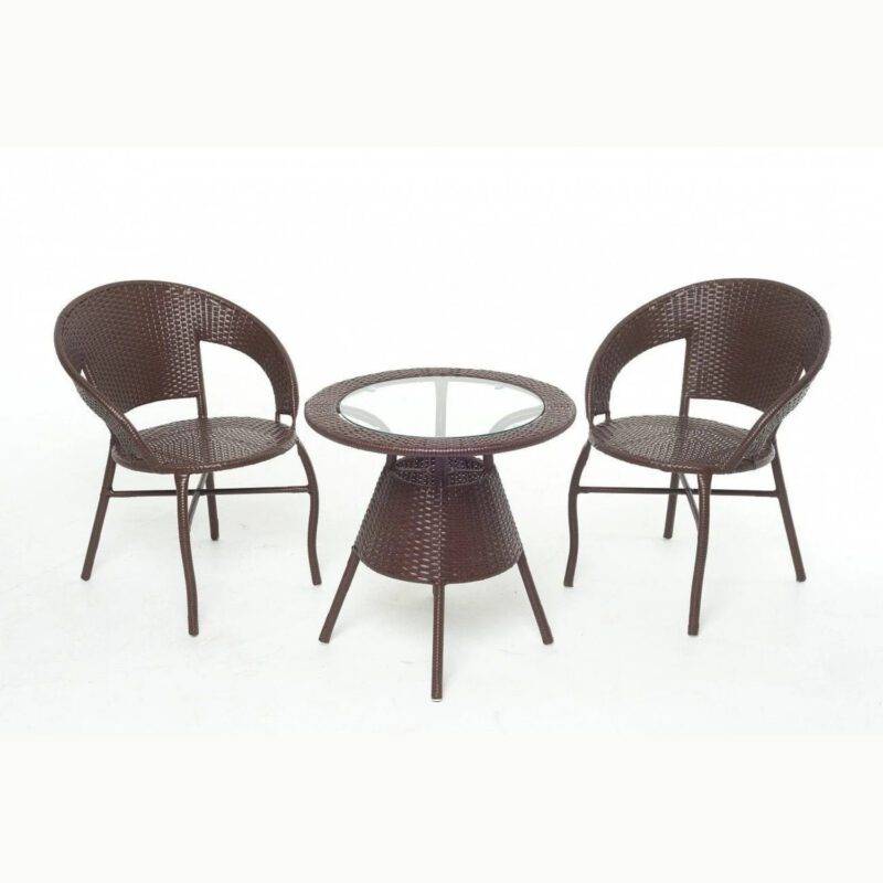 3-Piece Wicker Patio Furniture Set: Chairs & Coffee Table for Balcony in "Dark Brown"