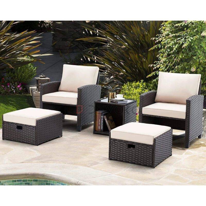 Dark Brown & Cream Rattan Patio Conversation Set