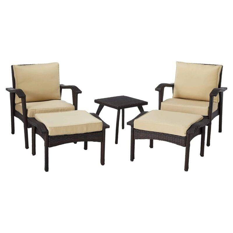 Devoko 5-Piece Patio Furniture Set in Dark Brown & Cream
