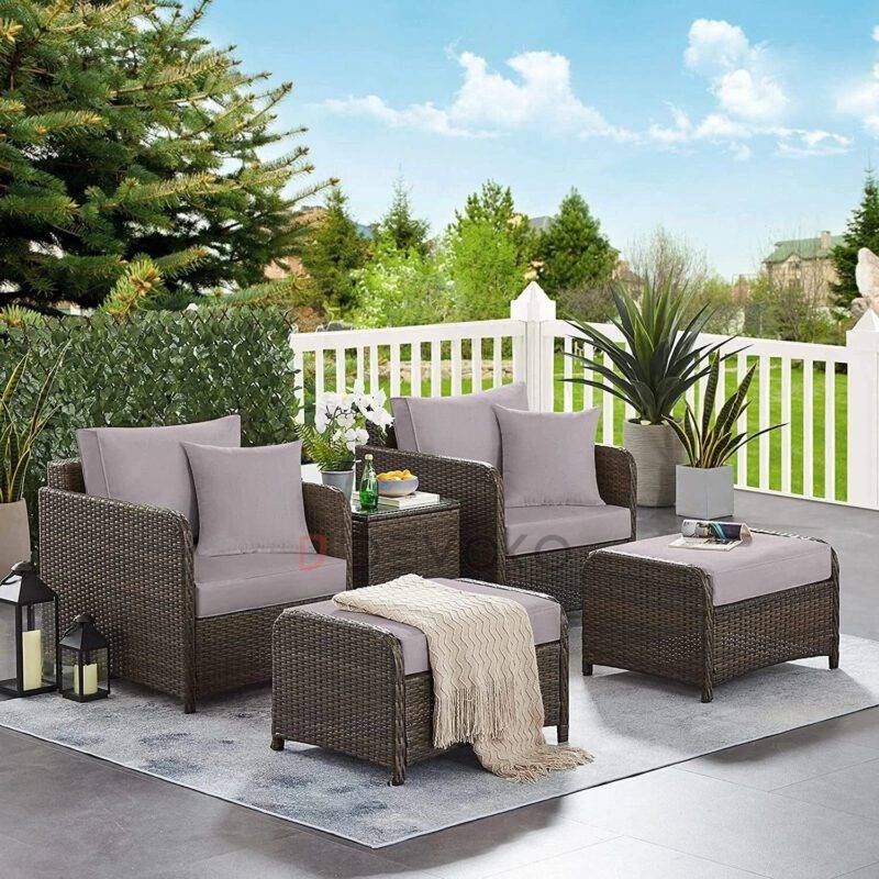 Wicker Rattan Patio Furniture Set: Dark Brown & Gray