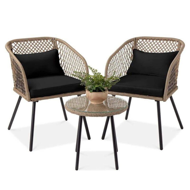 DEVOKO 3-Piece Outdoor Rattan Furniture Set (Beige & Black)