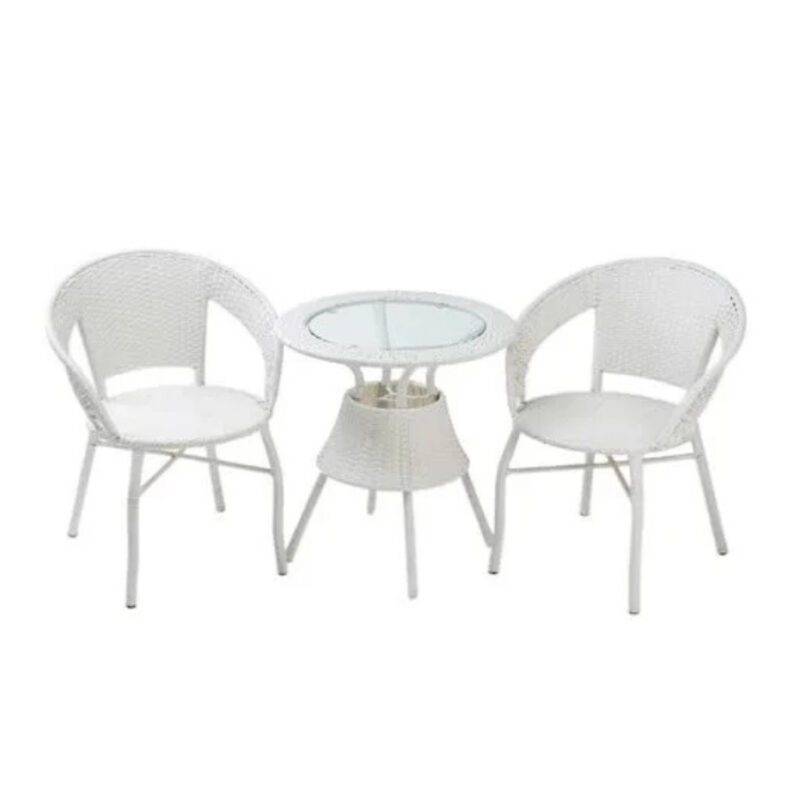 Devoko 3 Piece Wicker Patio Set - Balcony/Backyard - White