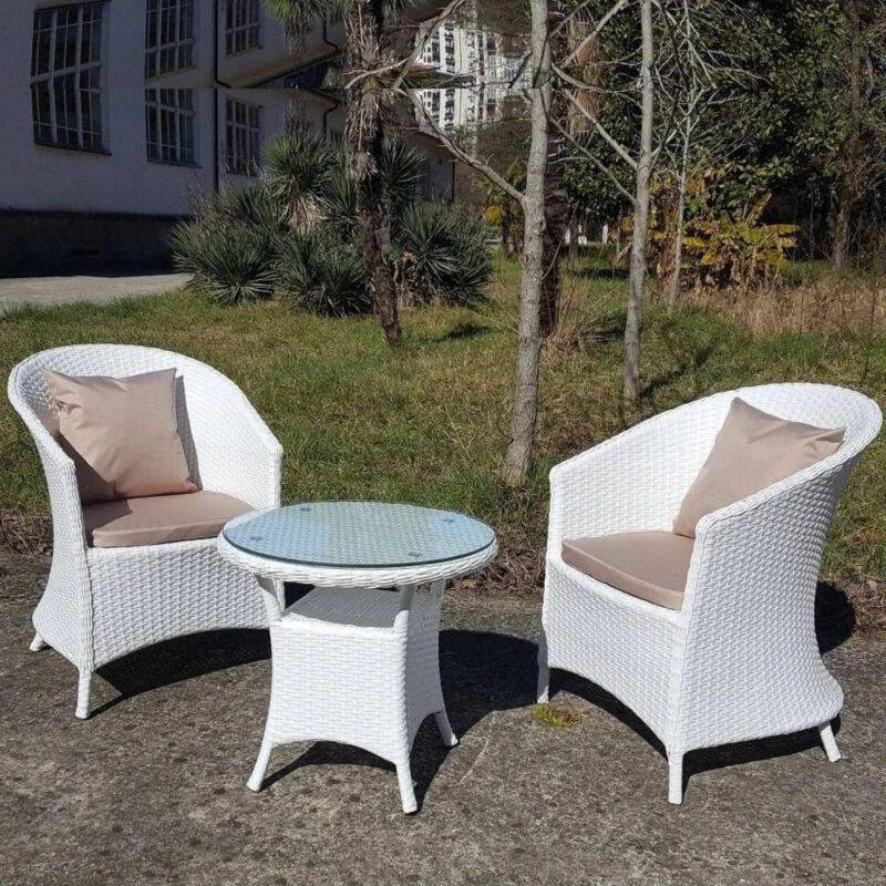 DEVOKO Patio Wicker Bistro Set 3-Piece (White/Cream)