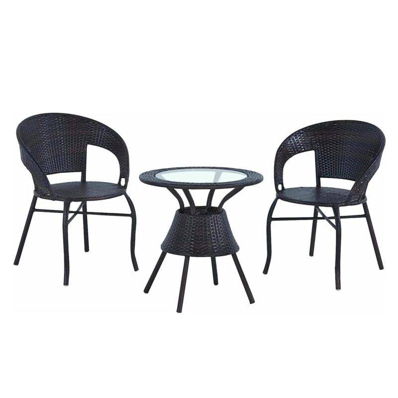 Devoko Wicker Patio Conversation Set - Rattan Chair/Table - Poolside/Balcony
