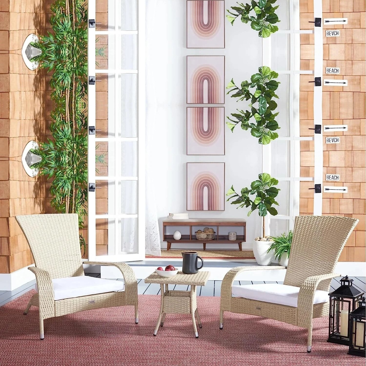 Wicker Lounge Chair (Beige/White)